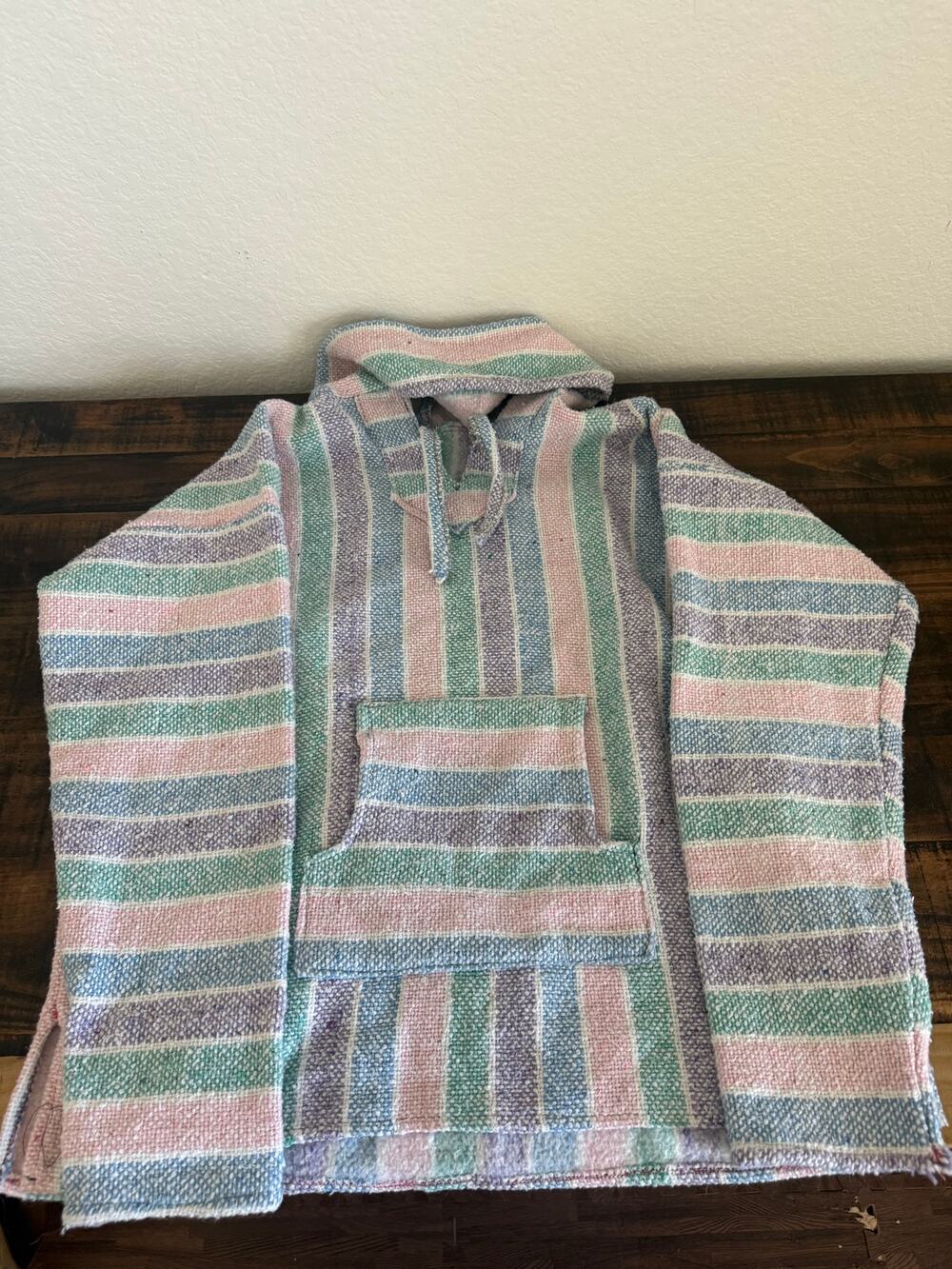 Pastel Baja Hoodie XL Mexican Blanket Drug Rug Pink Green Blue Purple